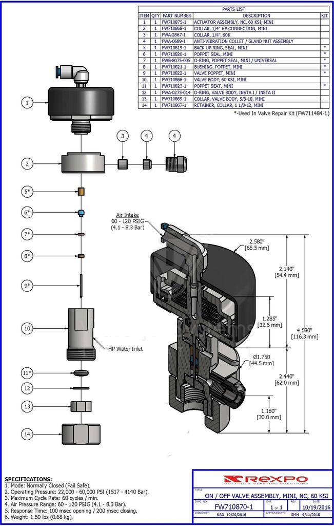 Mini On/Off Valve Assembly  60K