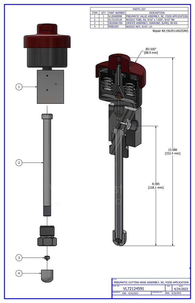 PNEUMATIC VALVE ASSEMBLY  NORMALLY CLOSED  FOOD APPLICATION
