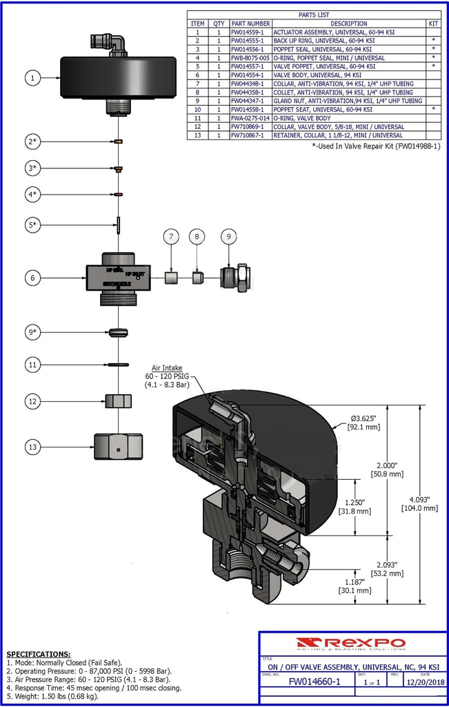 Universal On/Off Valve Assembly  87K