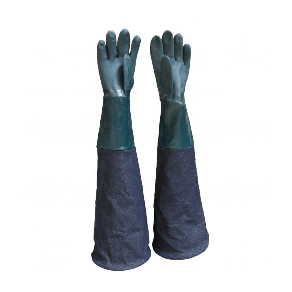 Par de mangas de tejido vaquero con guantes de PVC